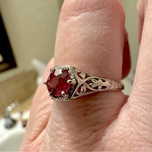 Antique 18K White Gold Art Deco Orange Blossom Tourmaline Solitaire Ring 5.75 - Picture 7 of 15